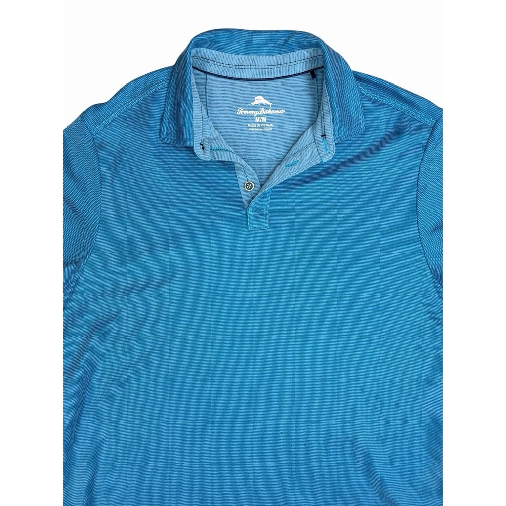 Tommy Bahama Mens Medium Blue Polo Shirt Marlin Logo Short Sleeve Casual